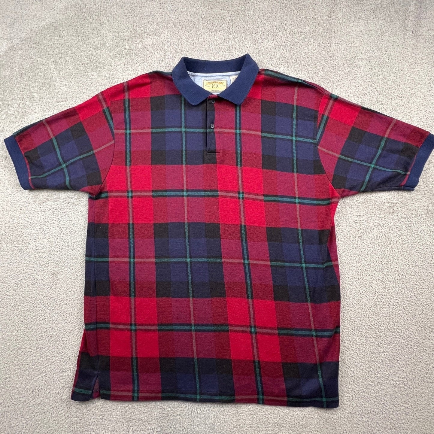 VTG Plaid Polo Shirt Mens XL Sporty Cotton Golf USA New River Co Preppy College