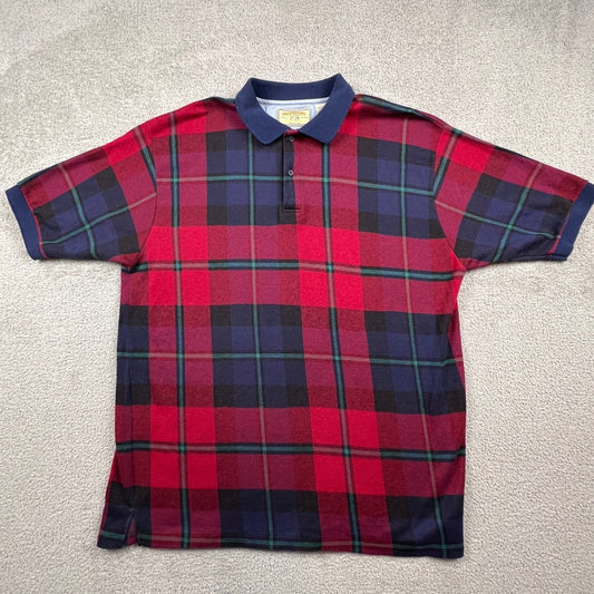 VTG Plaid Polo Shirt Mens XL Sporty Cotton Golf USA New River Co Preppy College