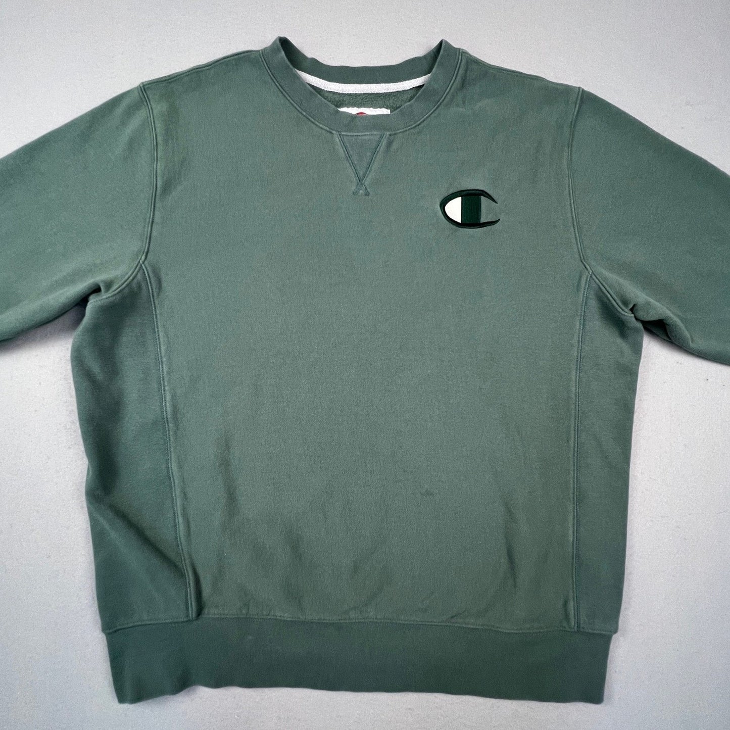 Champion Sweatshirt Men XXL Green Reverse Weave Big Logo Crewneck Pullover Sport