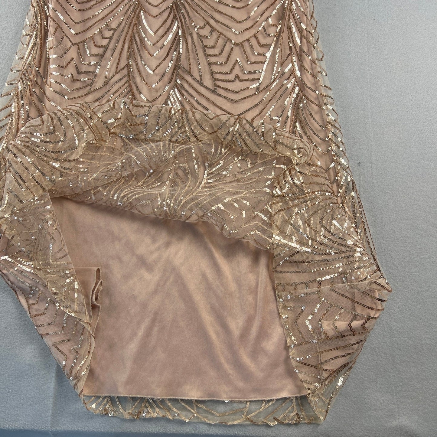 Sequin Maxi Dress Womens 10 Rose Gold Art Deco Formal Prom Gown Wedding Bridal
