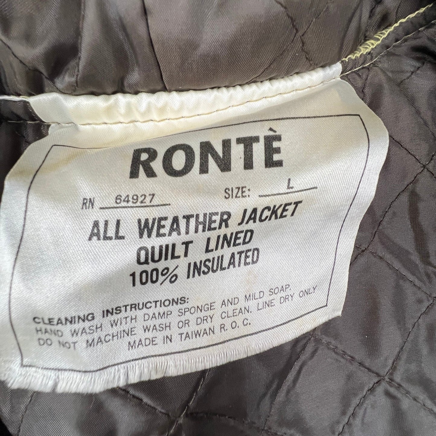 Ronte All Weather Jacket Mens Large Tan Quilt Lined Belted Hooded Rain Coat Vtg