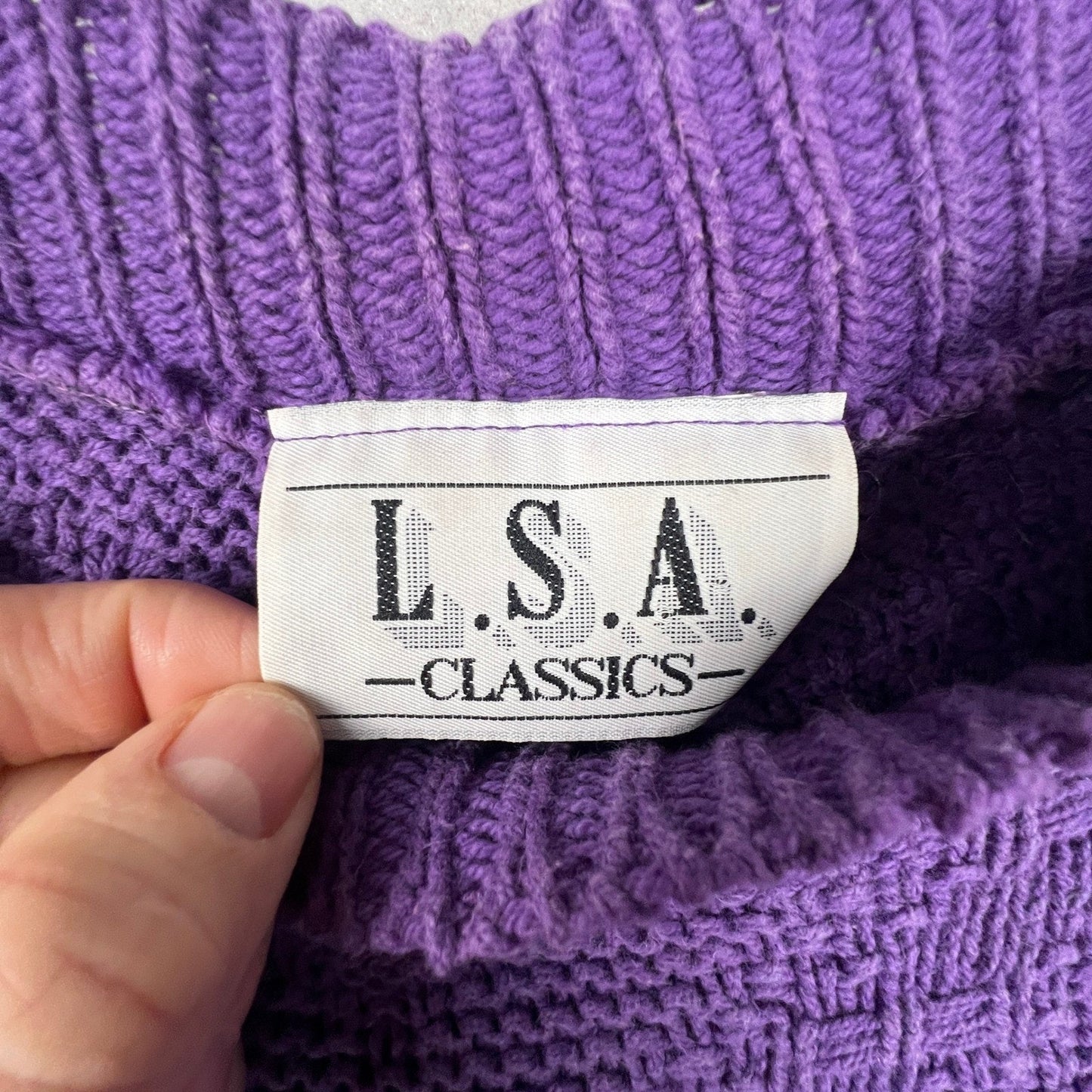 VTG L.S.A. Classics Knit Sweater Womens XL Purple Textured Cotton USA Made