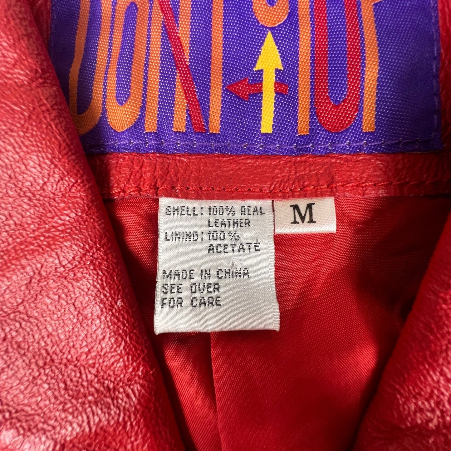 VTG 80s Don't Stop Leather Jacket Women Medium Red Zip Vintage Biker Chic Retro