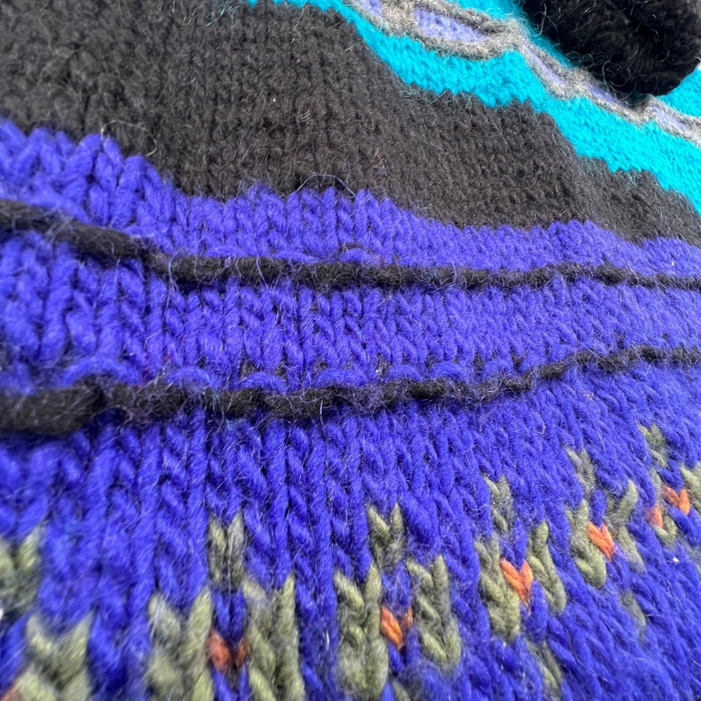 Hand Knit Sweater Dress Womens M Purple Turquoise Abstract Fair Isle Boho 3D VTG