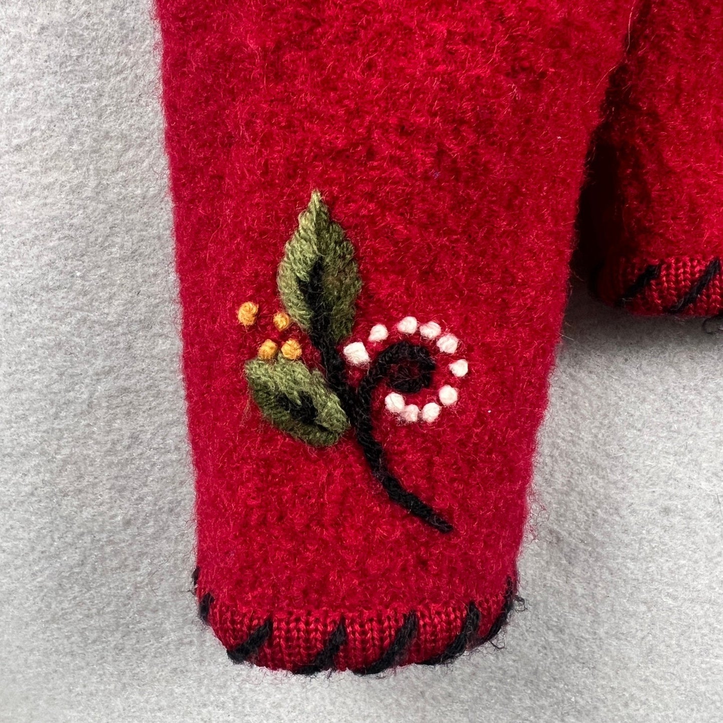 VTG Norm Thompson 100% Wool Jacket Small Red Embroidered Zip Up Cardigan Festive