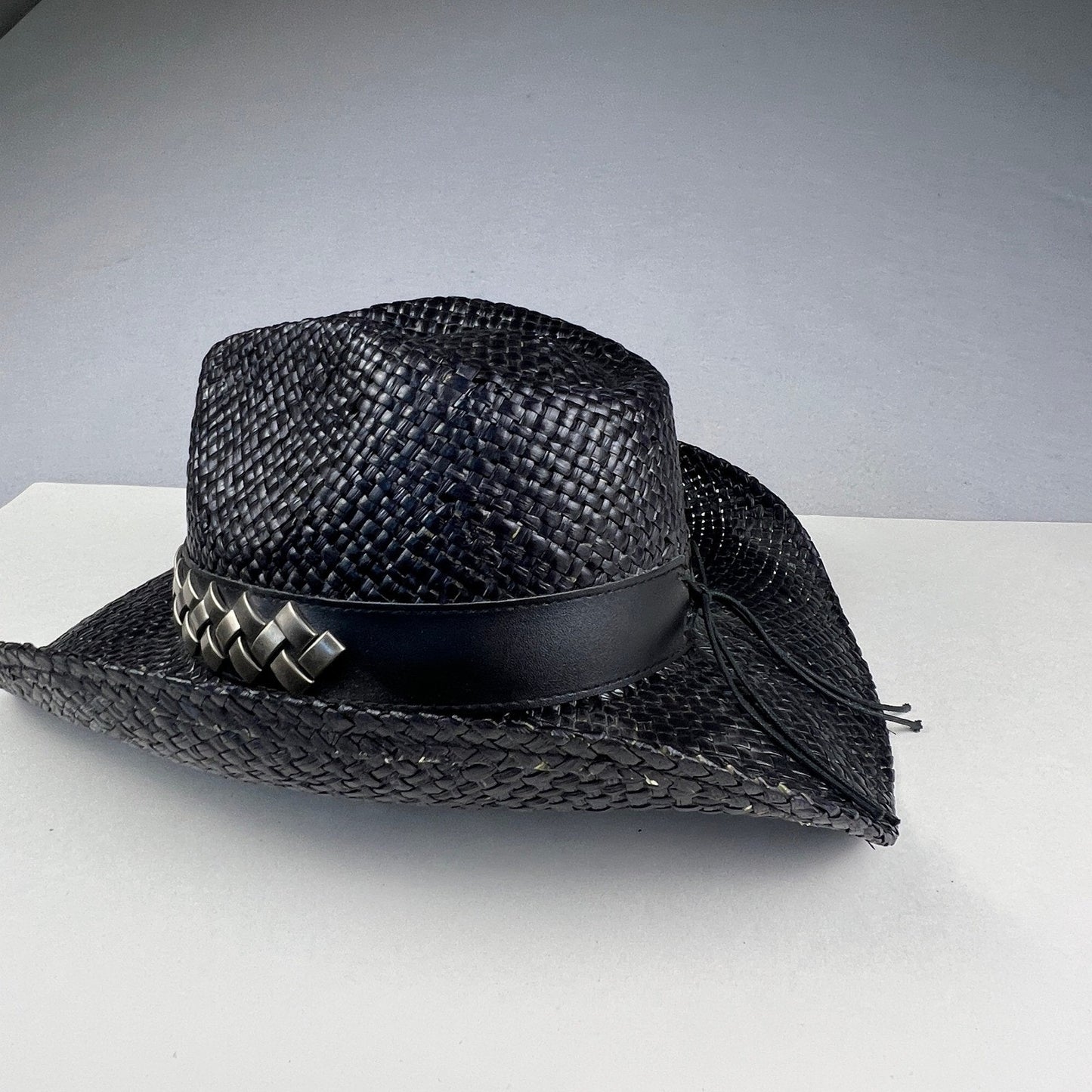 Peter Grimm Cowboy Hat Unisex OS Black Woven Straw Studded Band Western Festival