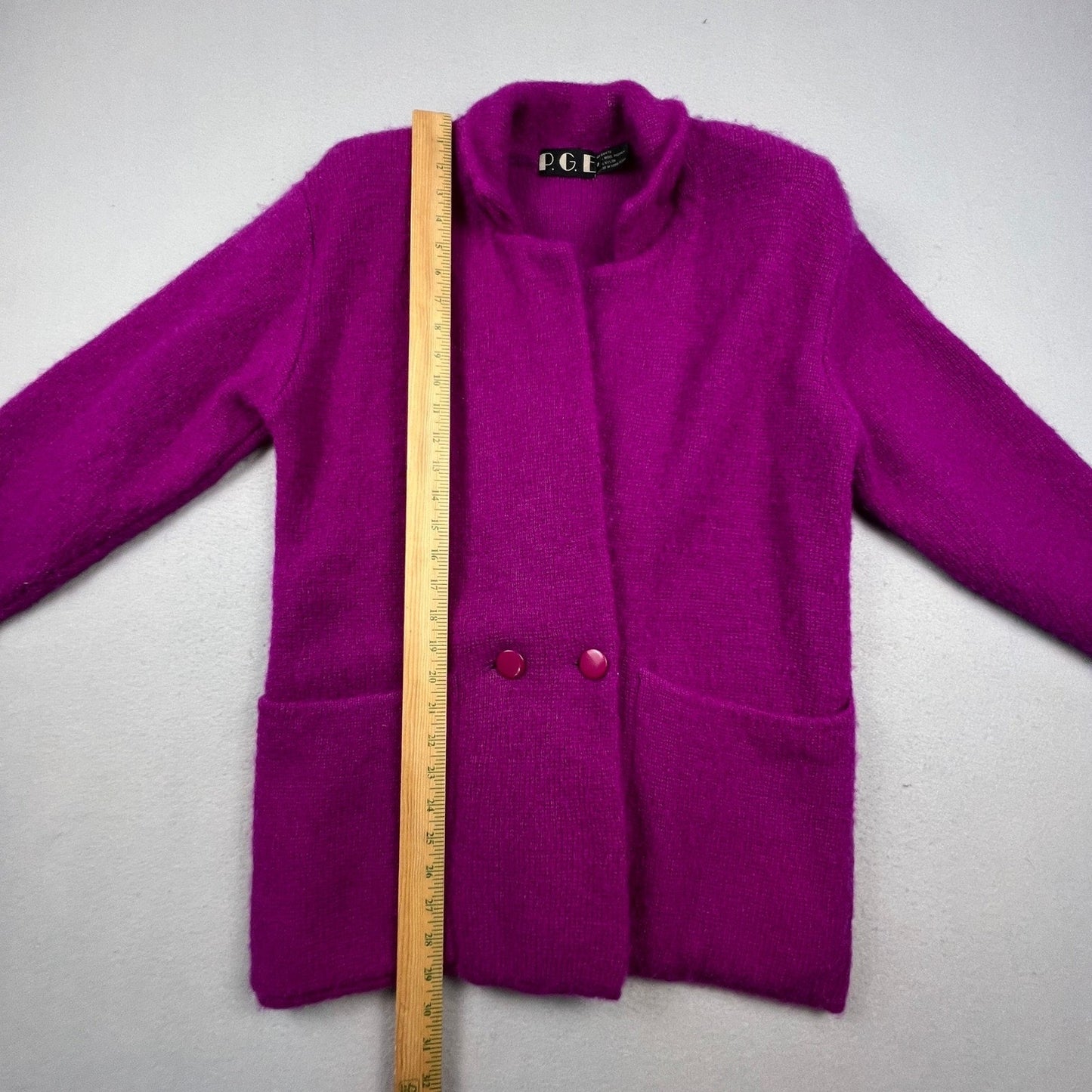 VTG P.G.E. Mohair Wool Cardigan Sweater Womens Medium Fuzzy Coat Classy 90s