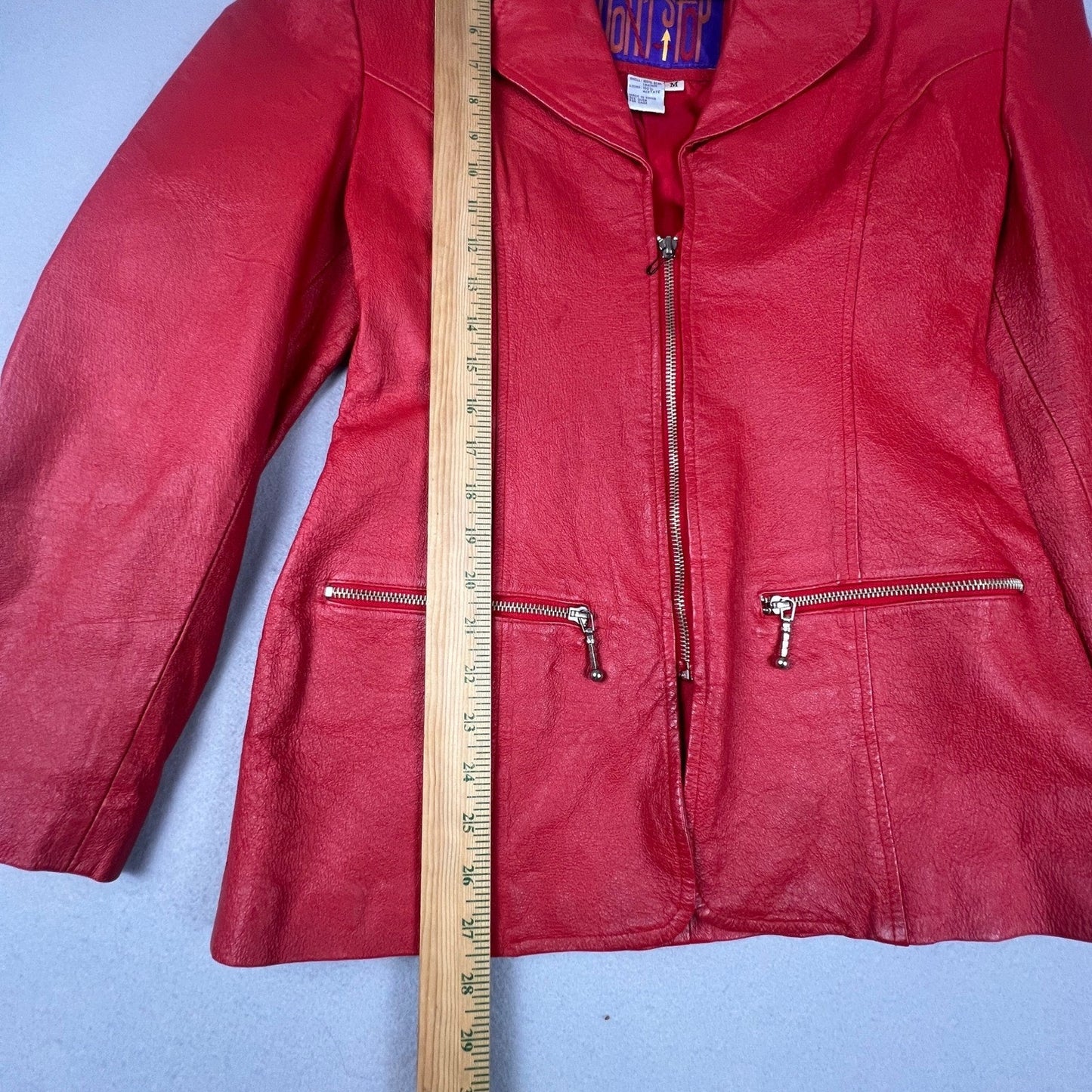 VTG 80s Don't Stop Leather Jacket Women Medium Red Zip Vintage Biker Chic Retro