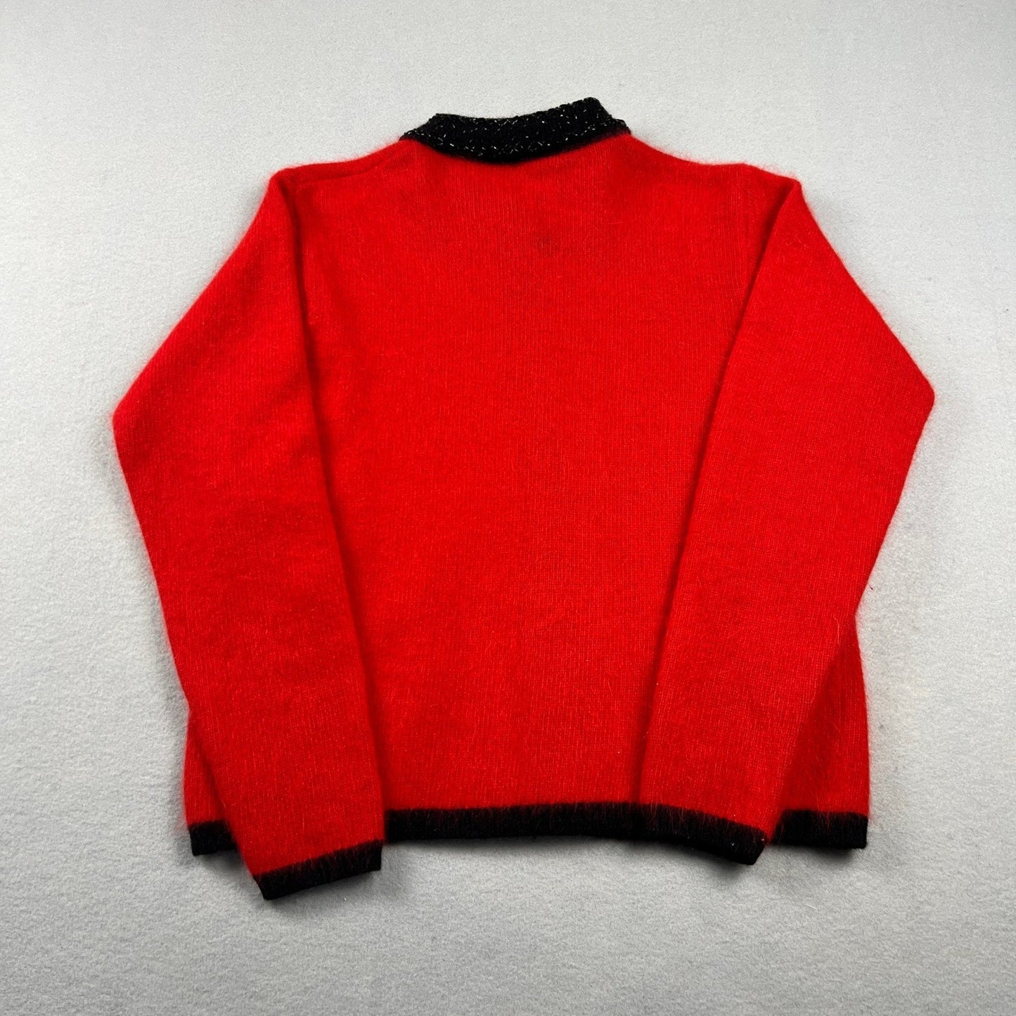 VTG Rafaella Cardigan Sweater Womens Small Red Angora Lambswool Beaded Holiday