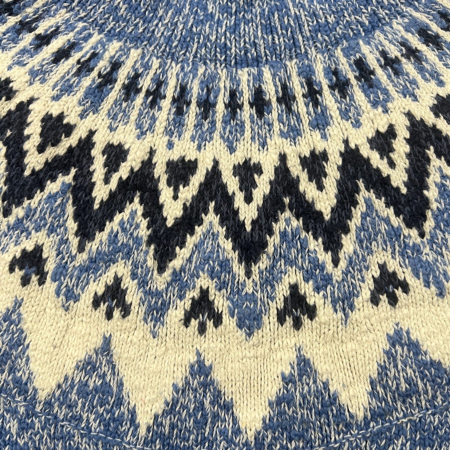 L.L.Bean Fair Isle Sweater Womens Medium Blue Cotton Mock Neck Pullover Winter
