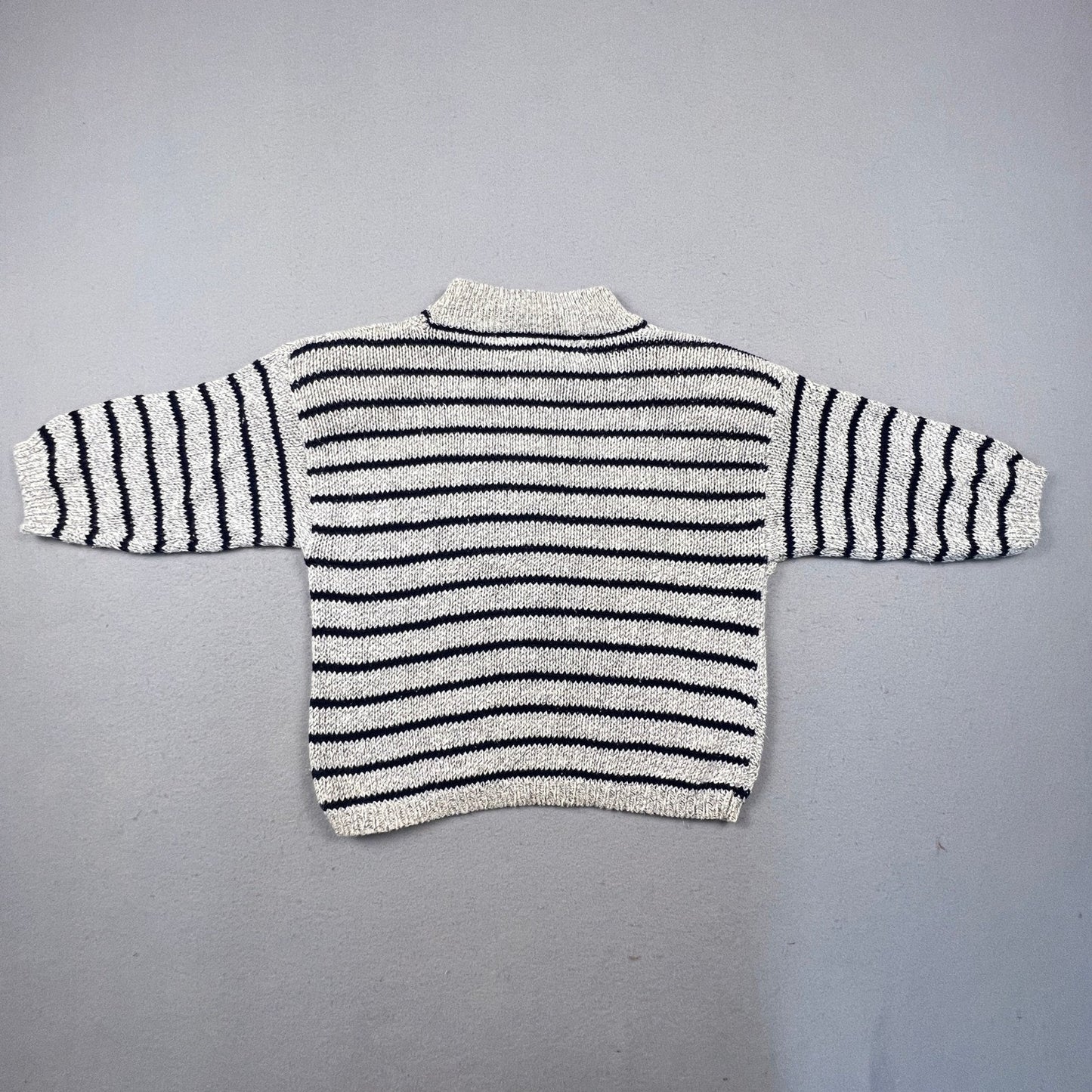 T.Q. Vintage Mock Neck Sweater Womens Small Grey Navy Striped Cable Knit Cotton
