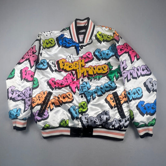 Headgear Classics Fresh Prince Jacket Mens XL White Graffiti Satin Bomber 90s