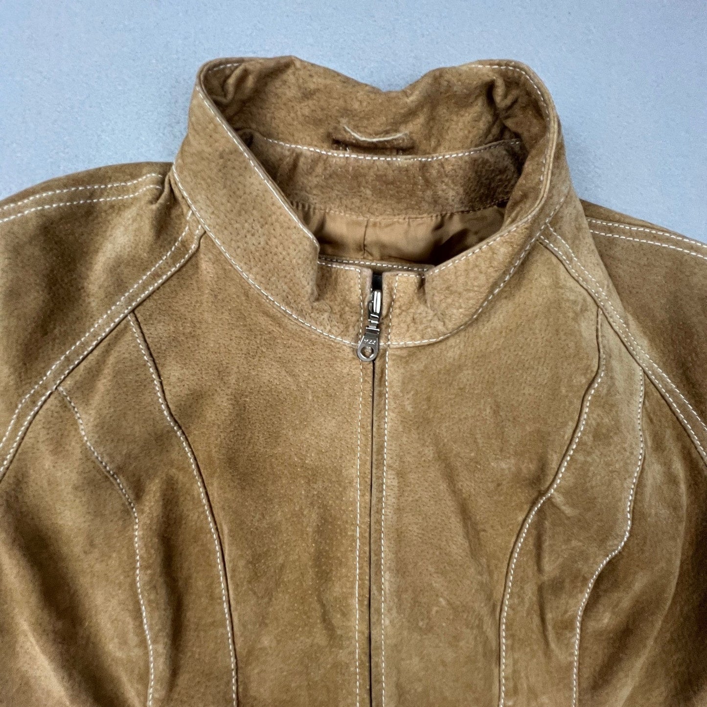 Wilsons Leather Maxima Jacket Womens L Brown Suede Contrast Stitch Moto Western