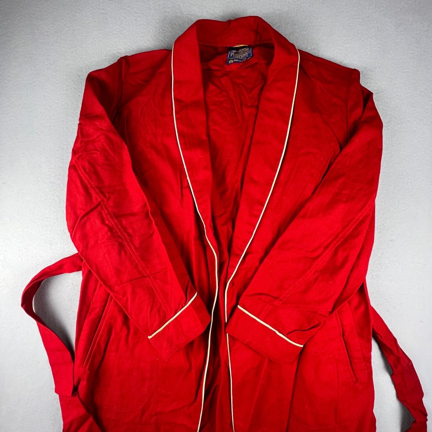 VTG Pendleton Robe Womens Medium Red Wool Piping Belted Loungewear Classic