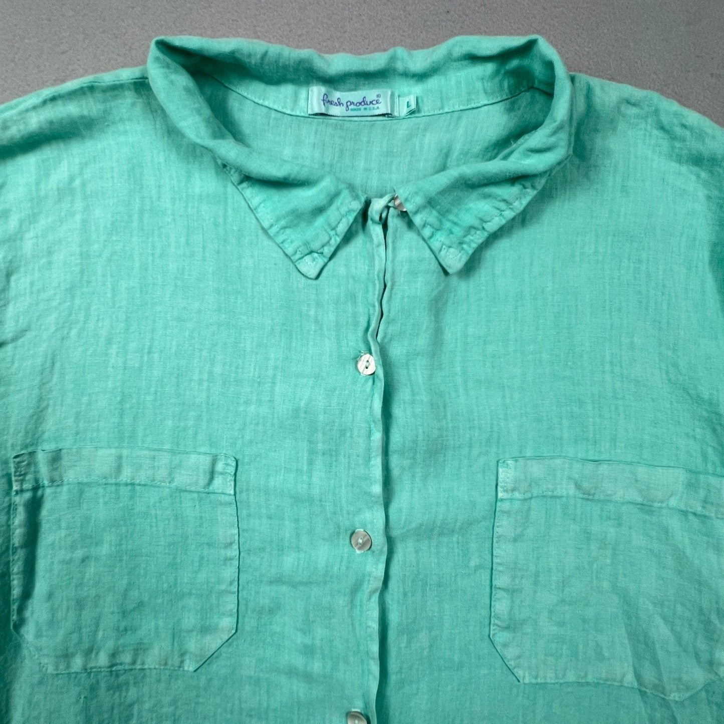 Fresh Produce Linen Button Down Shirt Womens L Seafoam Coastal Casual Summer