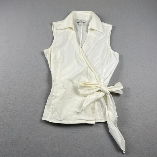Ann Taylor Loft Wrap Blouse Womens 8 White Sleeveless Collared Side Tie Casual