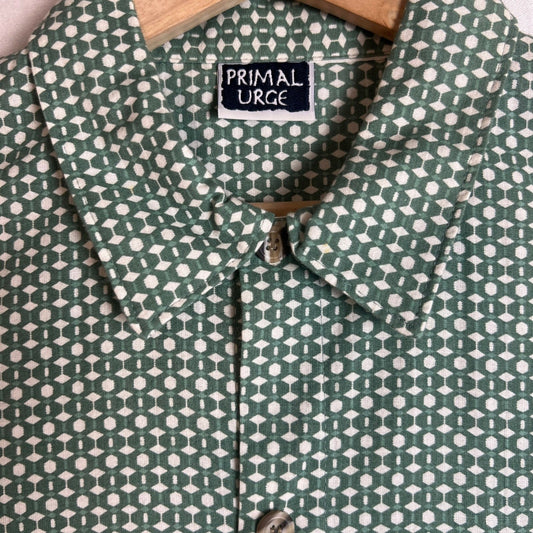 PRIMAL URGE Shirt Mens Extra Large Green Geometric Short Sleeve Button Up Shirt