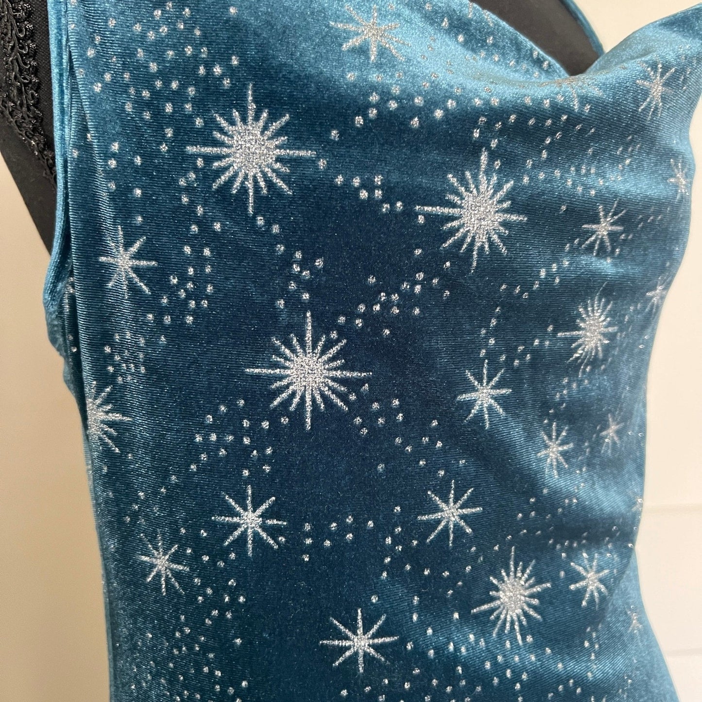 Cider Velvet Maxi Dress Womens Medium Teal Celestial Starburst Cowl Neck Party