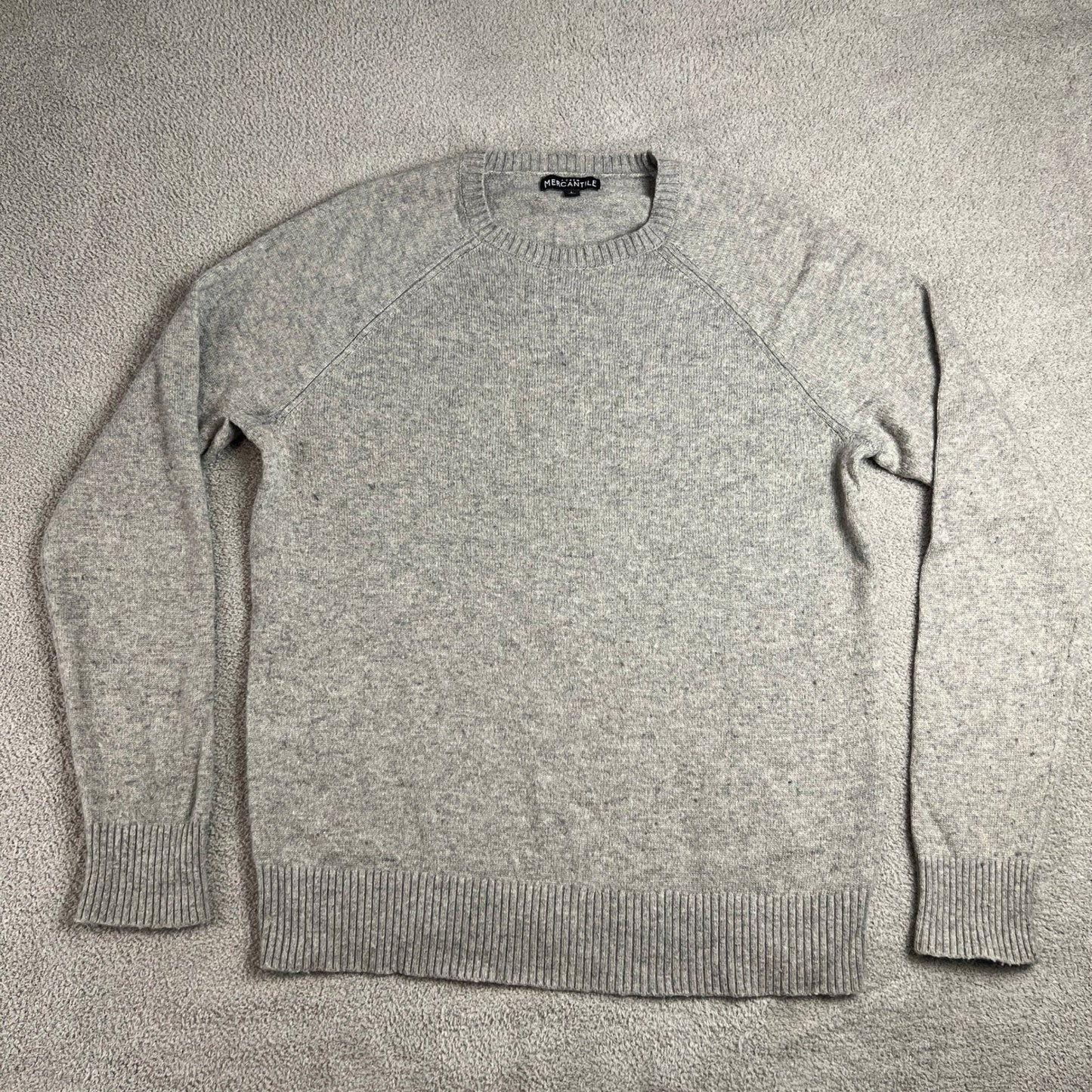 J.Crew Sweater Crewneck Mercantile Men's Size L Grey Raglan Sleeve Wool Blend
