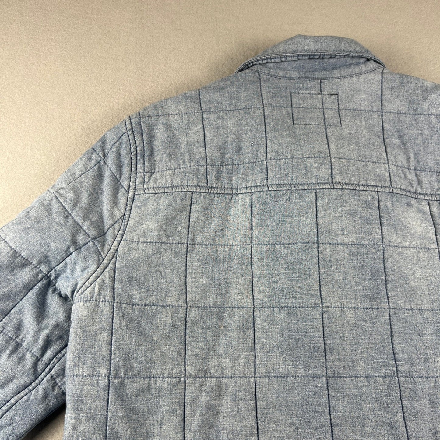 Lucky Brand Quilted Shirt Jacket Mens Medium Blue Cotton Linen Workwear Shacket