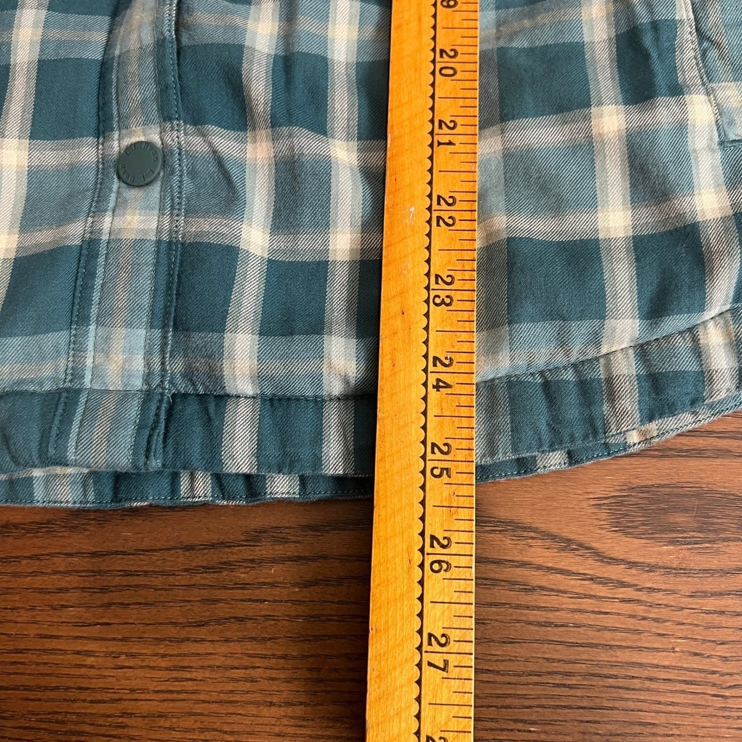 L.L. Bean Fleece Lined Shirt Jacket Mens Medium Plaid Teal/Cream Snap Button