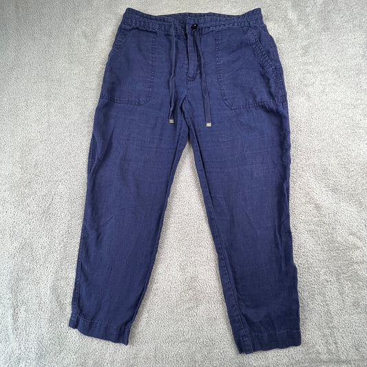 Lauren Ralph Lauren Linen Pants Womens 6 Navy Blue Drawstring Casual Coastal