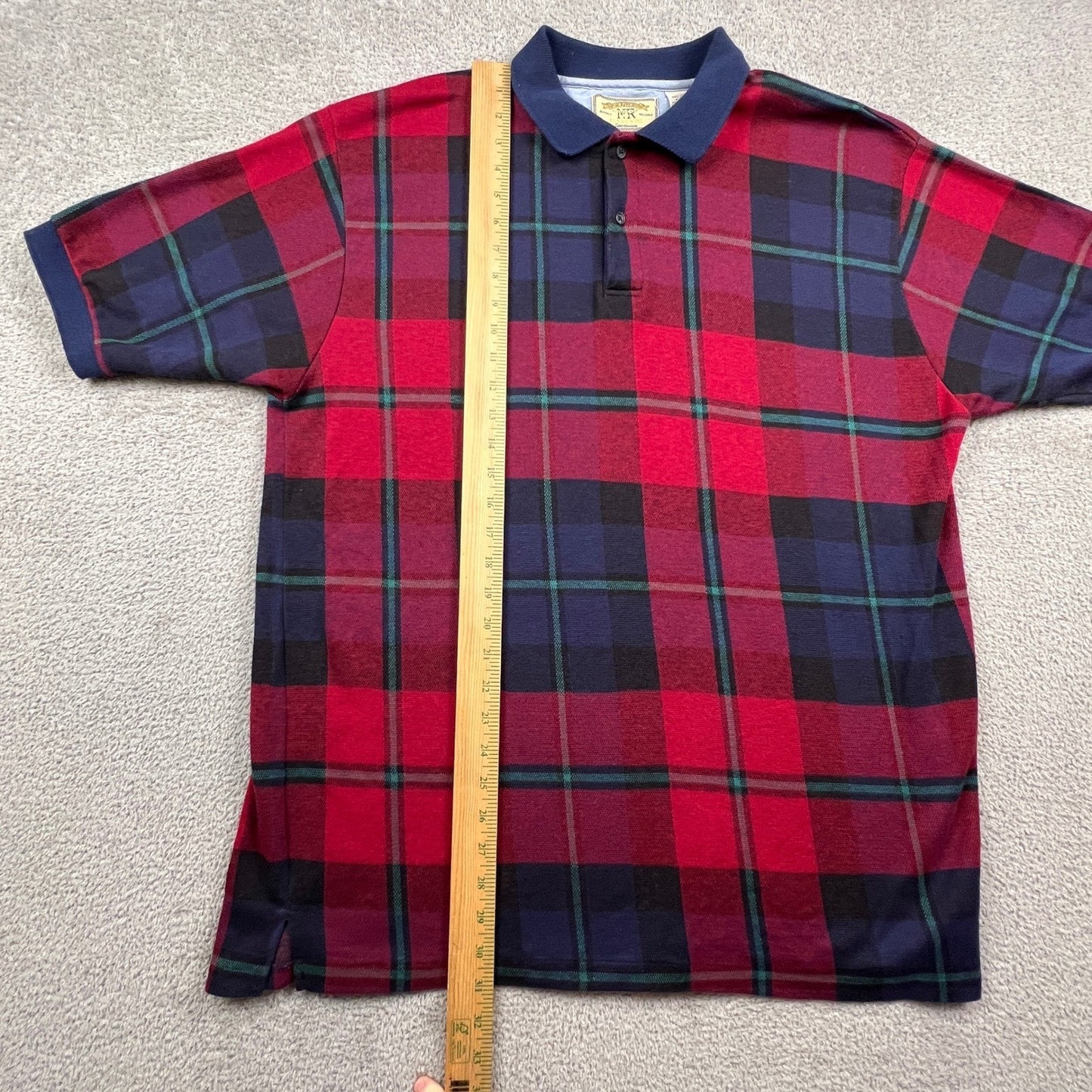 VTG Plaid Polo Shirt Mens XL Sporty Cotton Golf USA New River Co Preppy College