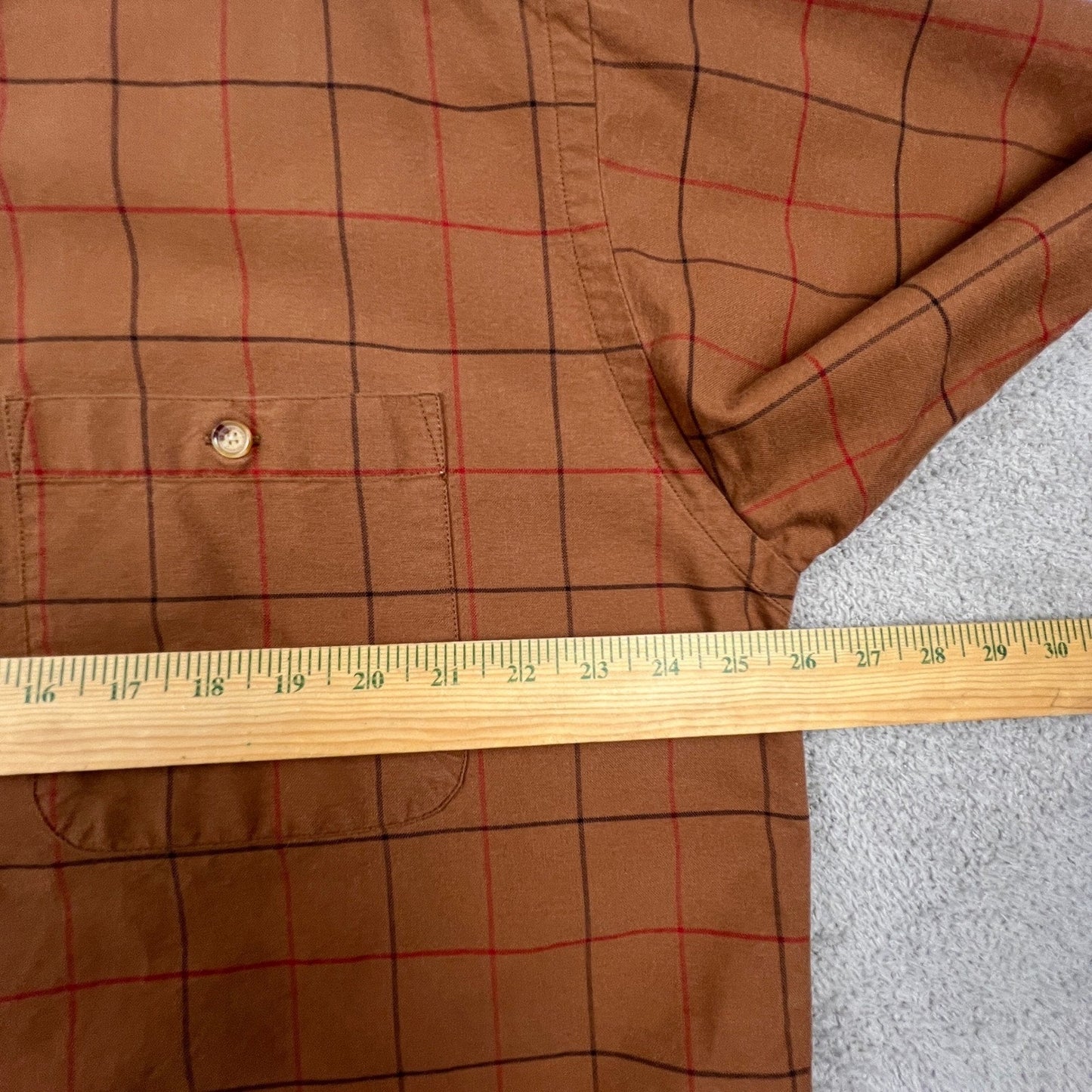 Orvis Button Down Shirt Mens L Brown Windowpane Plaid Cotton Outdoor Casual VTG