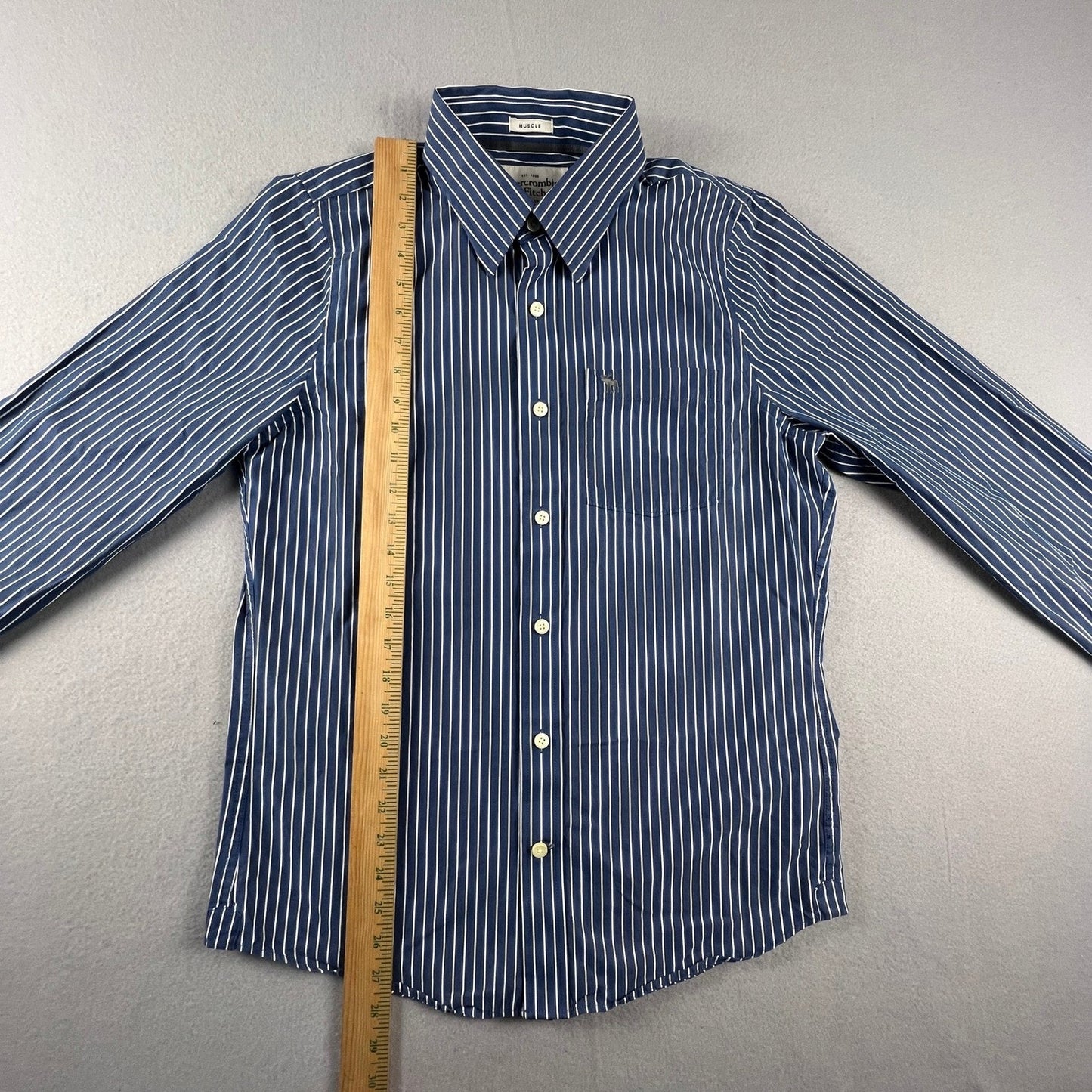 Abercrombie & Fitch Button Down Shirt Mens M Blue Striped Muscle Fit Preppy Logo