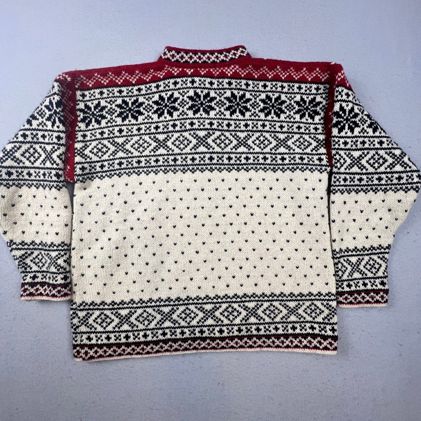 L.L. Bean Sweater Womens Small Cream Red Nordic Fair Isle Wool Blend VTG USA