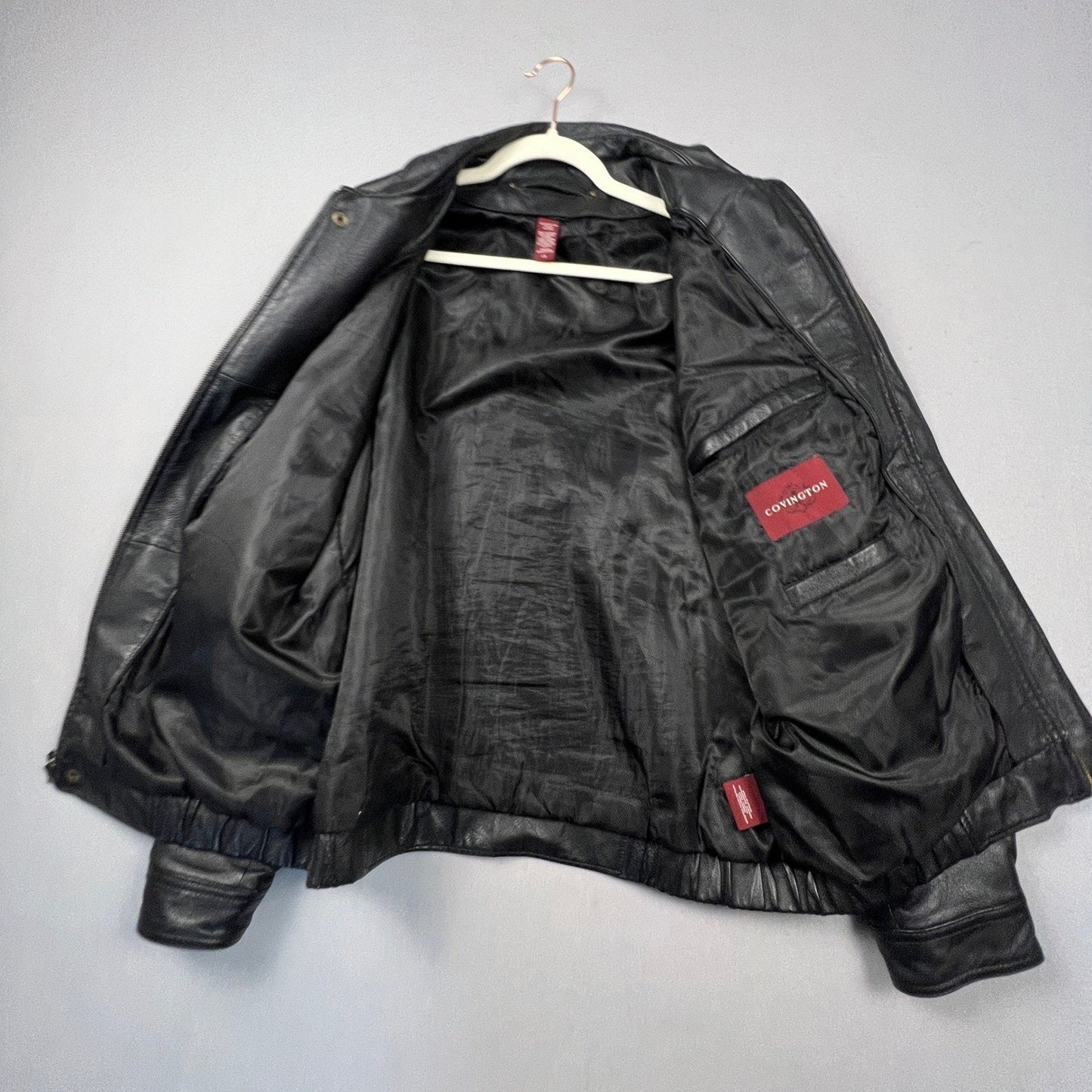 VTG Covington Leather Bomber Jacket Mens L Full Zip Classic Outerwear Gorpcore