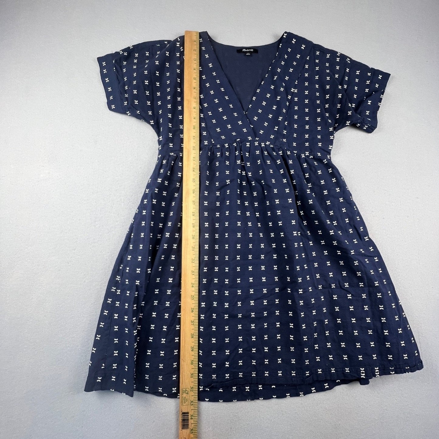 Madewell Mini Dress Womens Small Navy Blue Embroidered Bow Dobby V-Neck Boho