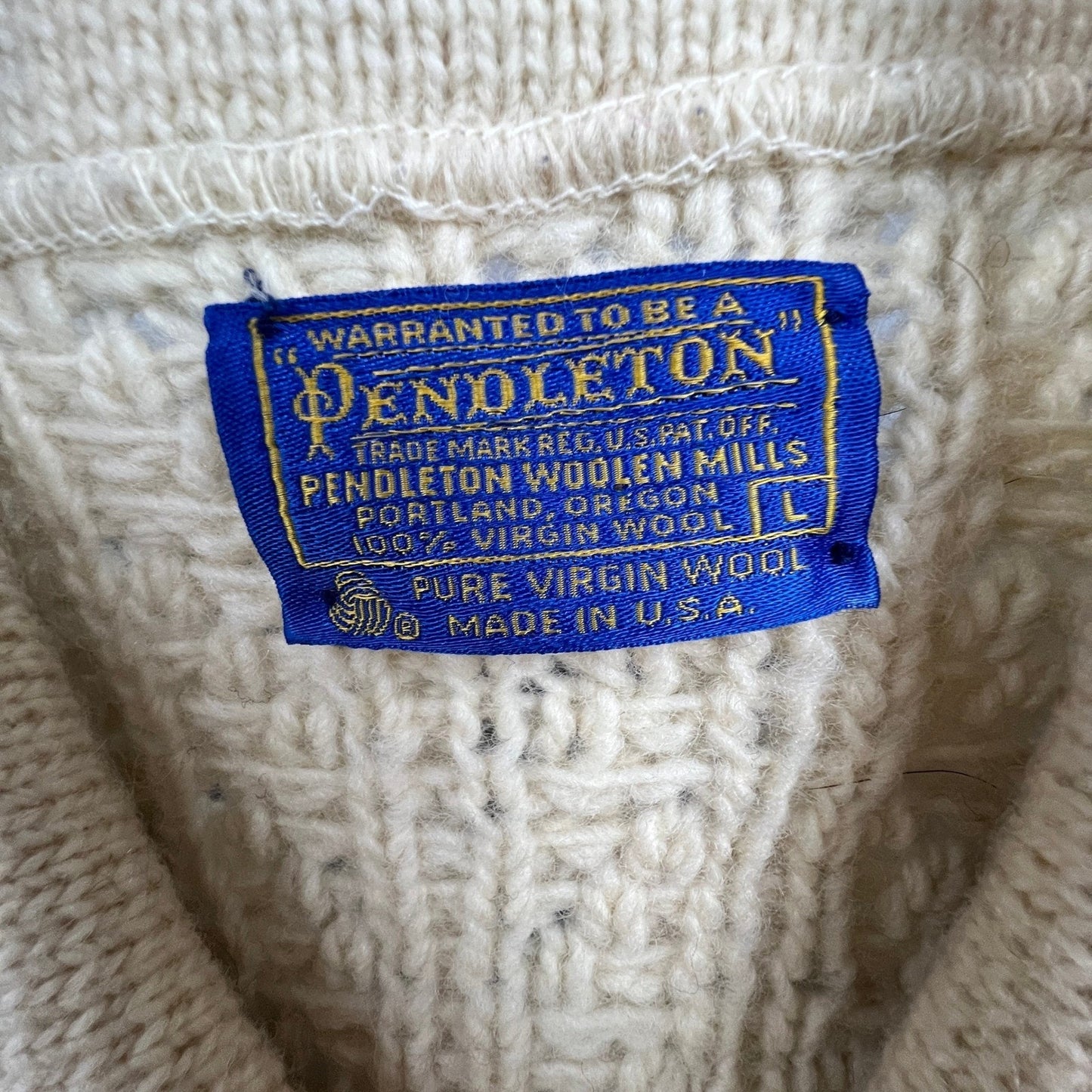 Vintage Pendleton Sweater Mens Large Cream Wool Cable Knit Aran Cardigan USA