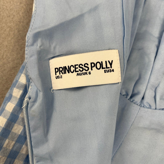 Princess Polly Mini Dress 2 Blue Gingham Pleated Hem Preppy Picnic Coquette