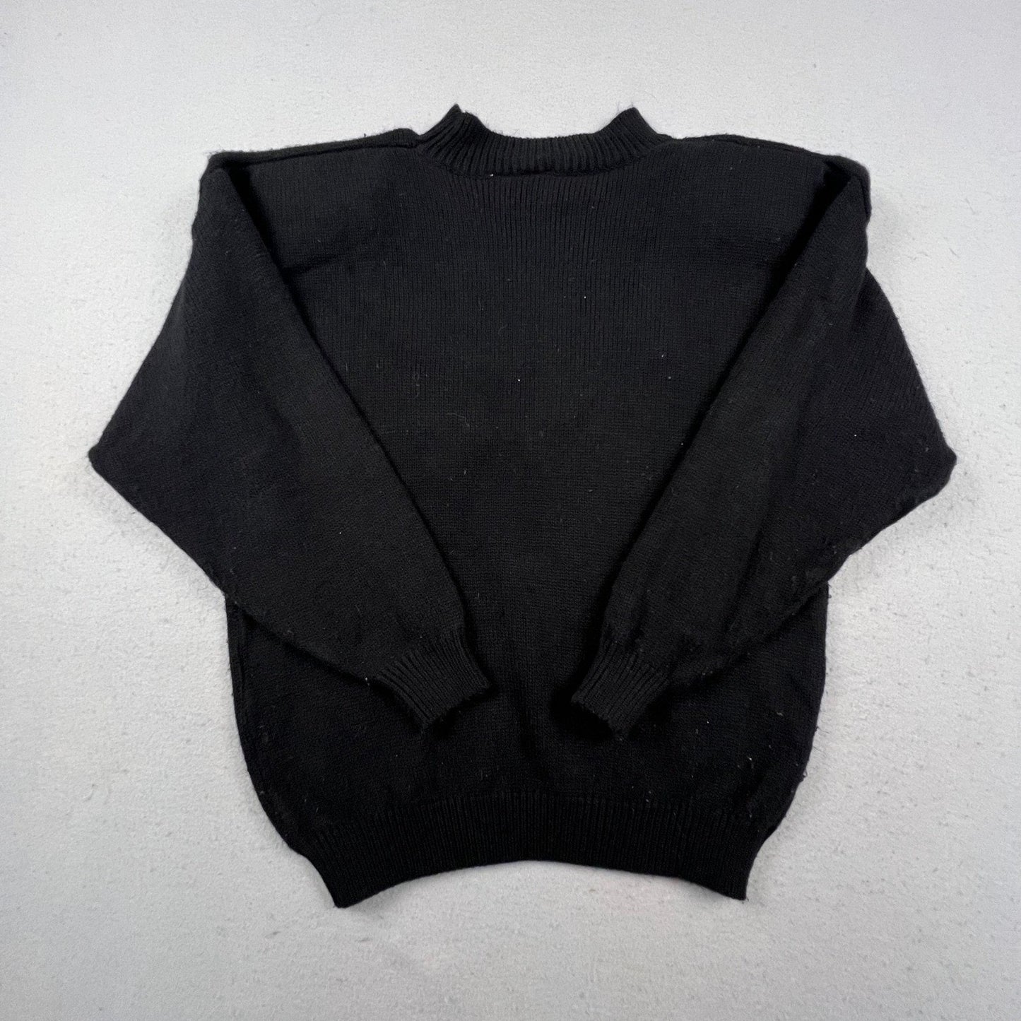 Basket Yarn Sweater Womens Large Black Floral Embroidered Knit Vintage Style