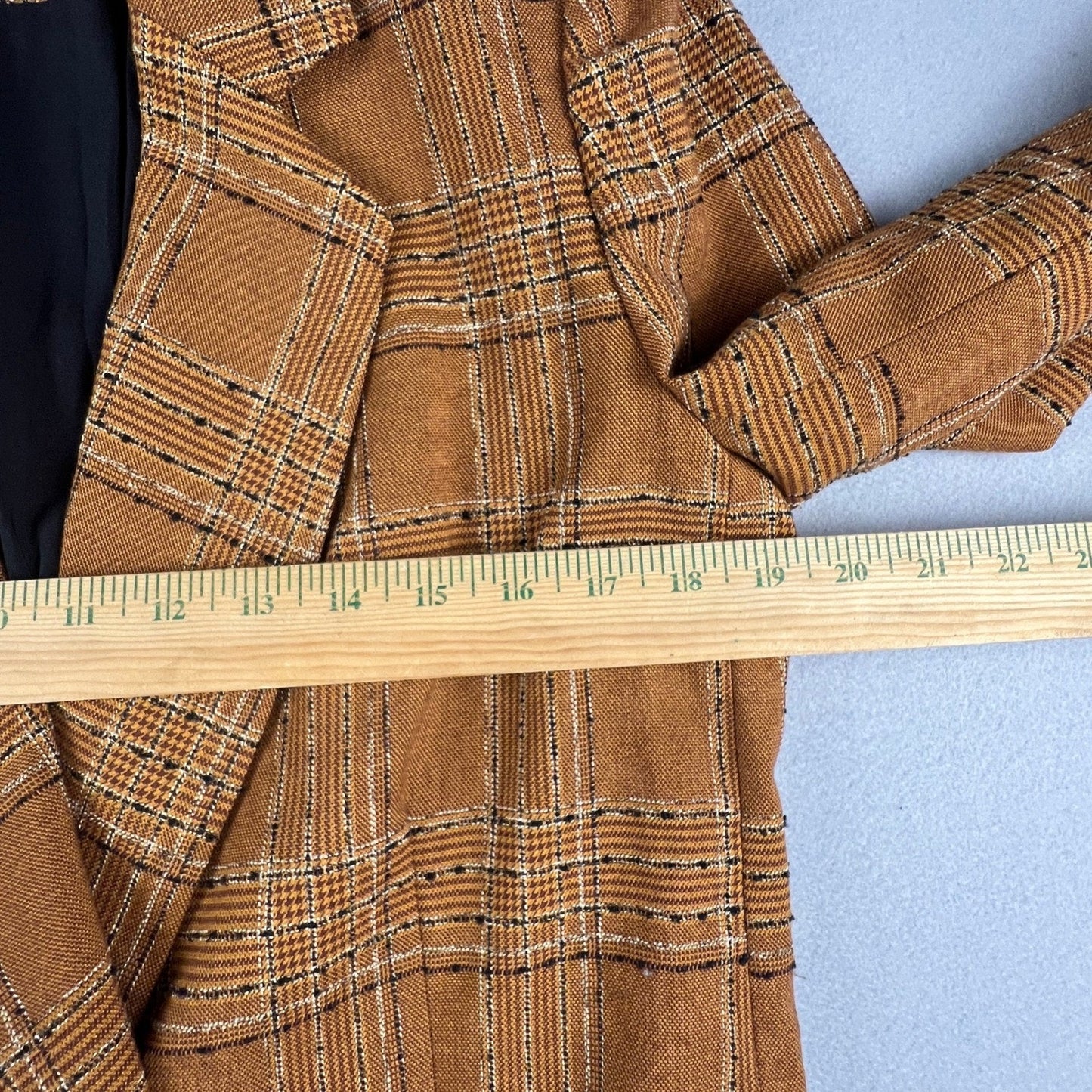 Free People Brown Plaid Longline Blazer Womens S Double Breasted Preppy Academia