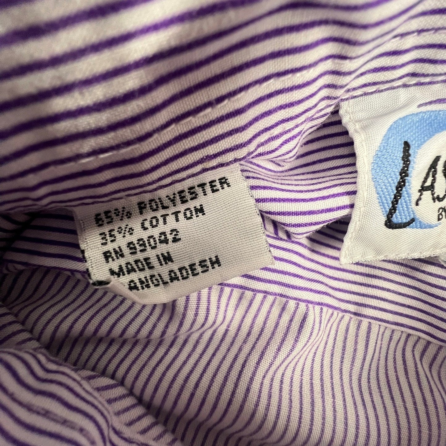 VTG Las Olas Button Down Shirt Womens L Purple Pinstripe Rhinestone Fashion Art