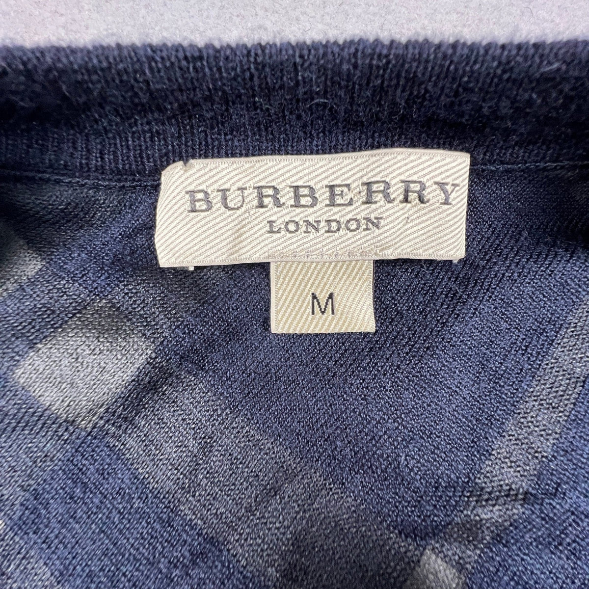 Burberry London Cashmere Sweater Mens M Navy Crewneck Nova Check Luxury Knit