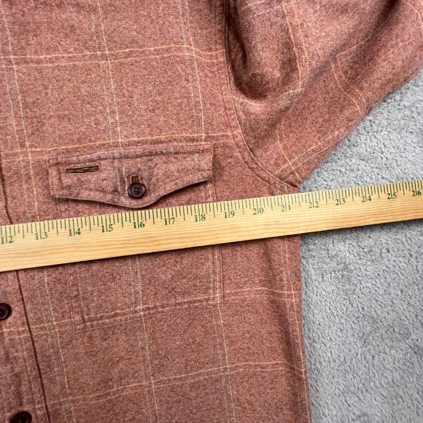 VTG Orvis Flannel Shirt Men Medium Rust Orange Plaid Elbow Patch Outdoor Rugged