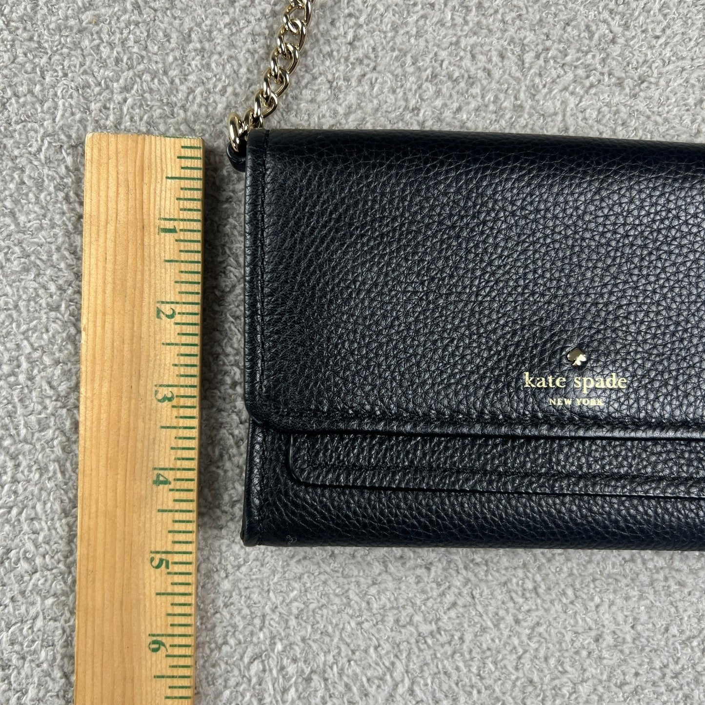 Kate Spade Black Pebbled Leather Crossbody Bag Gold Chain Strap Clutch Wallet