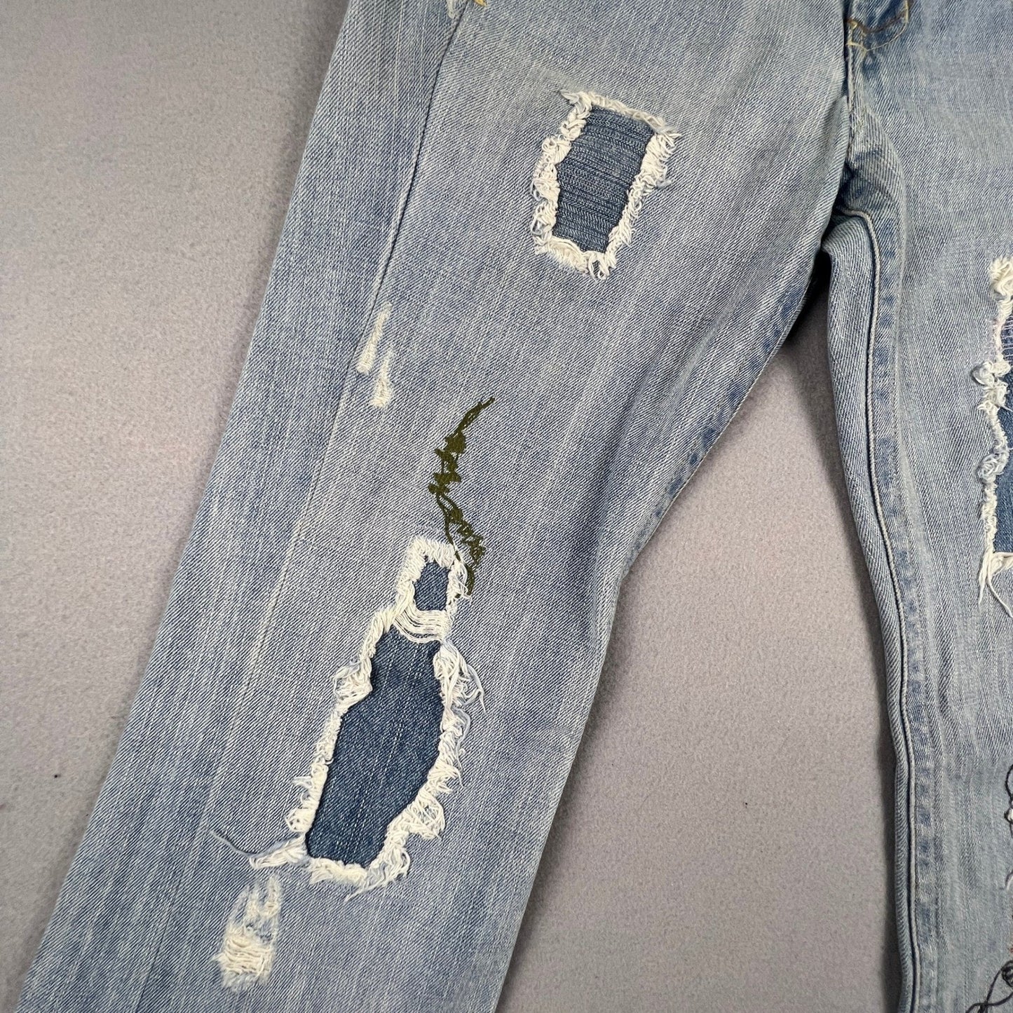 VTG Y2K Bebe Flare Jeans Womens 27 Embroidered Distressed Patchwork Boho
