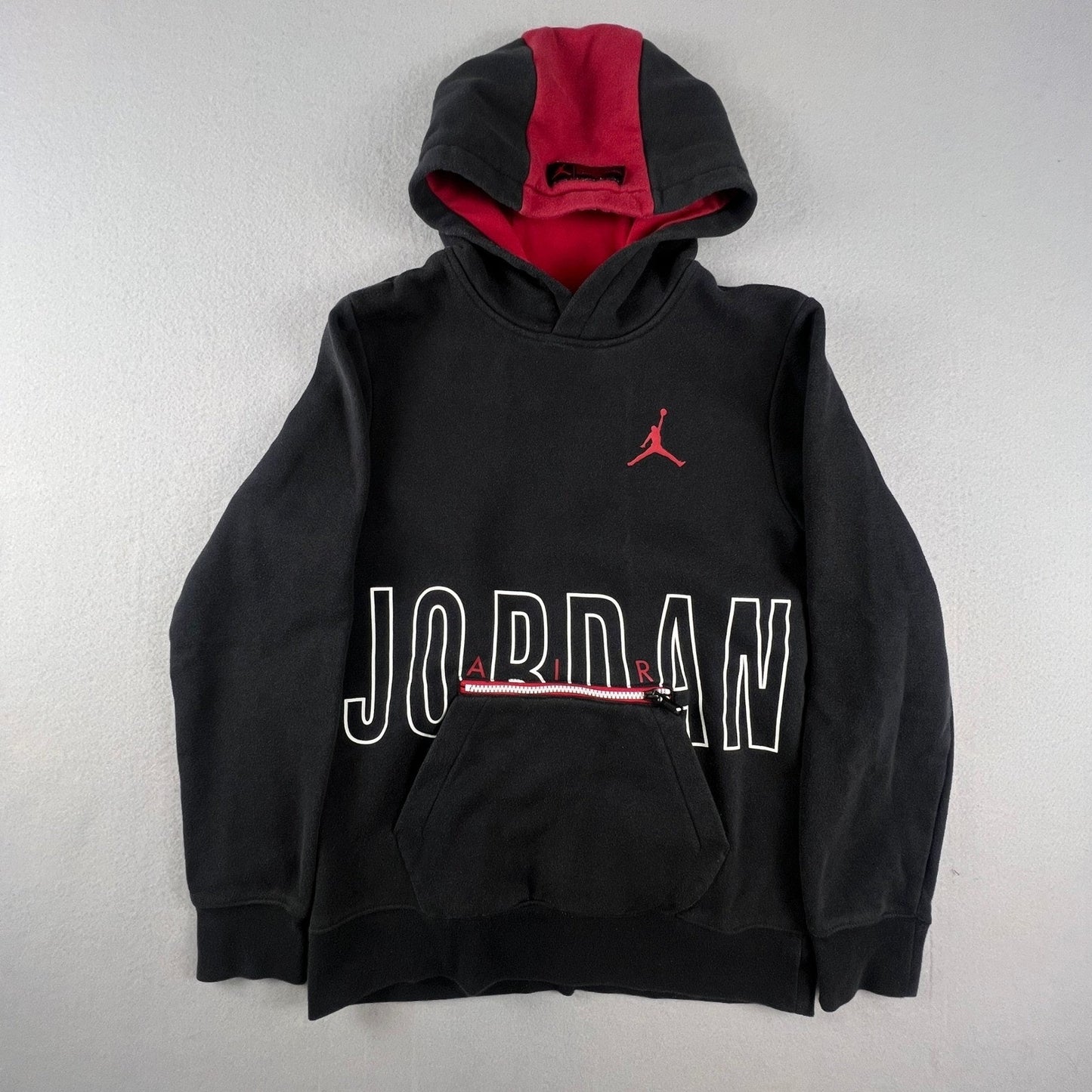 Jordan Hoodie Boys L Black Red Jumpman Graphic Zipper Pocket Fleece Pullover VTG
