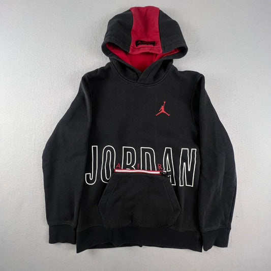 Jordan Hoodie Boys L Black Red Jumpman Graphic Zipper Pocket Fleece Pullover VTG