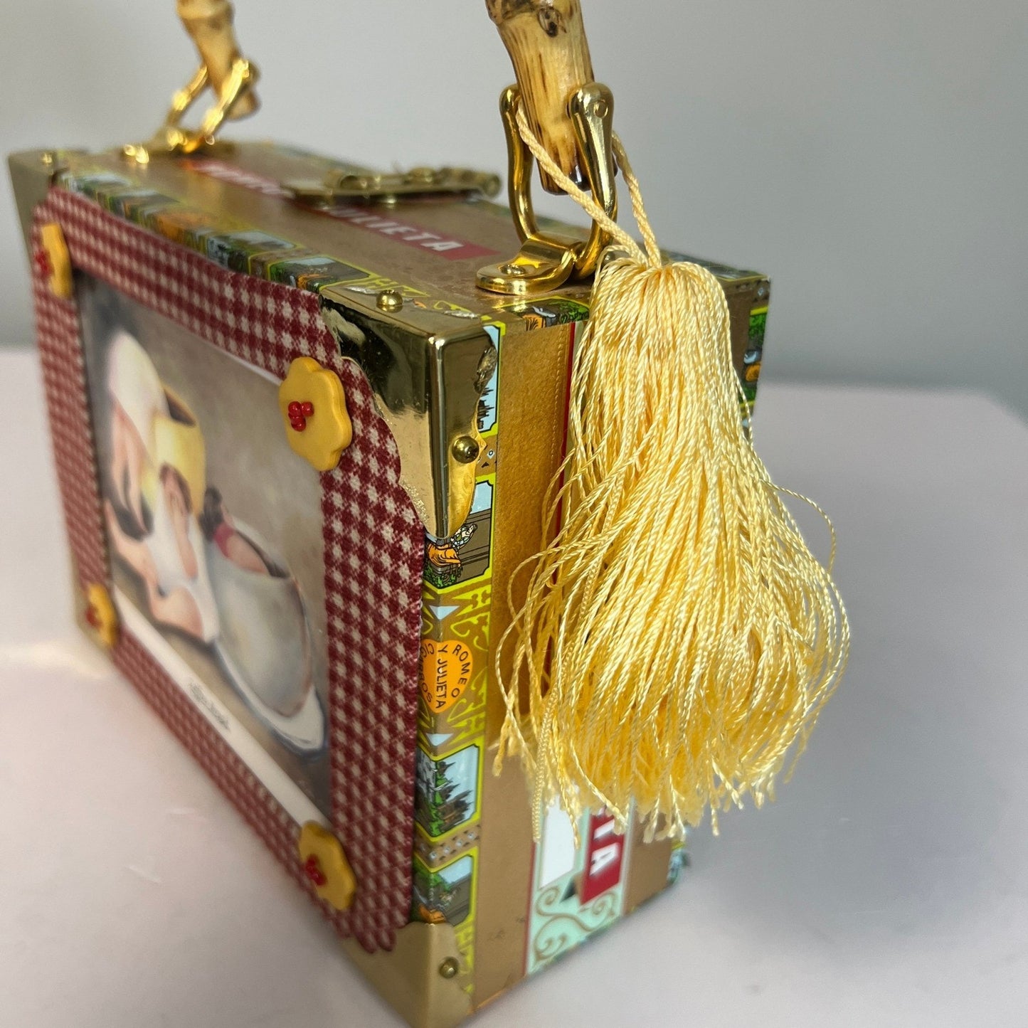Kay Warren Cigar Box Purse Womens Multicolor Bamboo Handle Romeo y Julieta