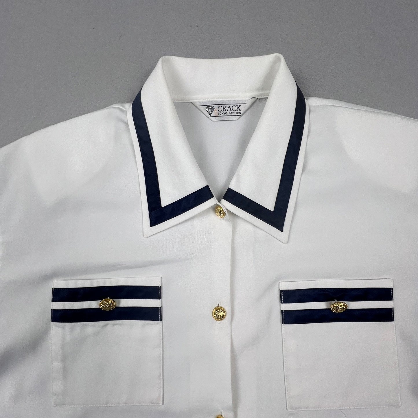 VTG Nautical Gold Button Blouse Crack Tokyo Fashion Button Up Shirt Womens L
