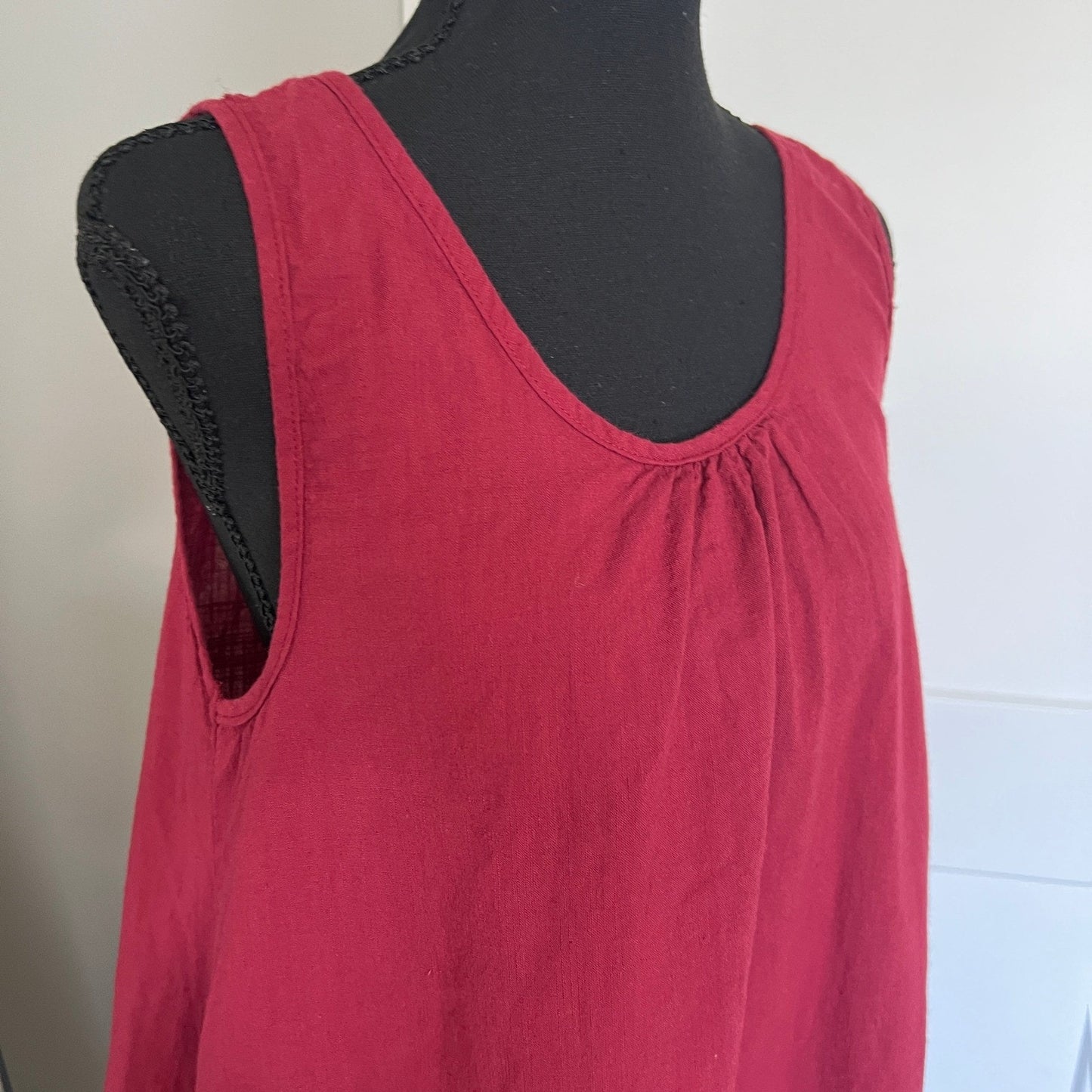 Zanzea Maxi Dress Womens M Red Sleeveless Cotton Blend Boho Lagenlook Pocket
