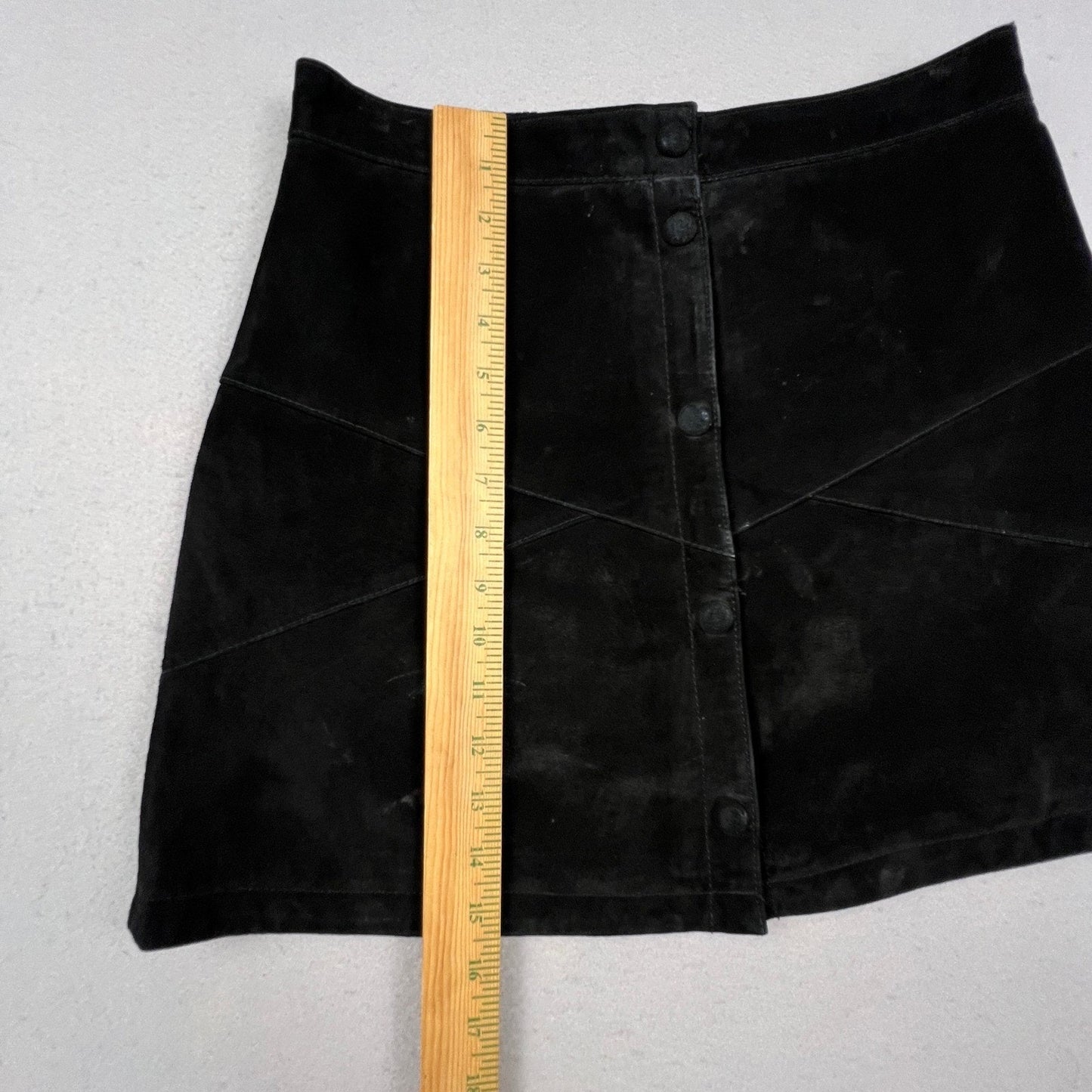 VTG 70s Inspired Monki Suede Mini Skirt 38 Black Genuine Leather Edgy Academia