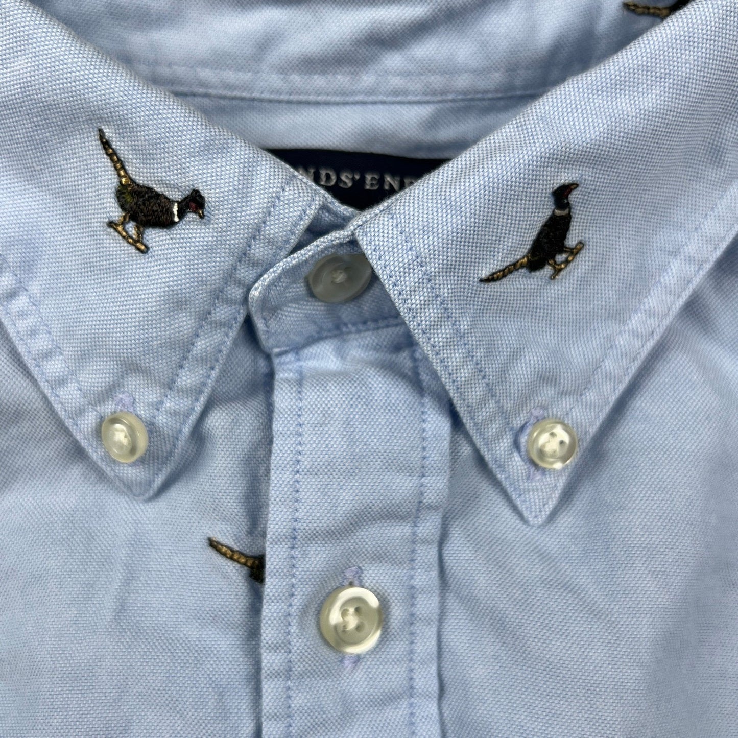 Lands End Pheasant Bird Shirt Womens M Embroidered Oxford Button Down Preppy