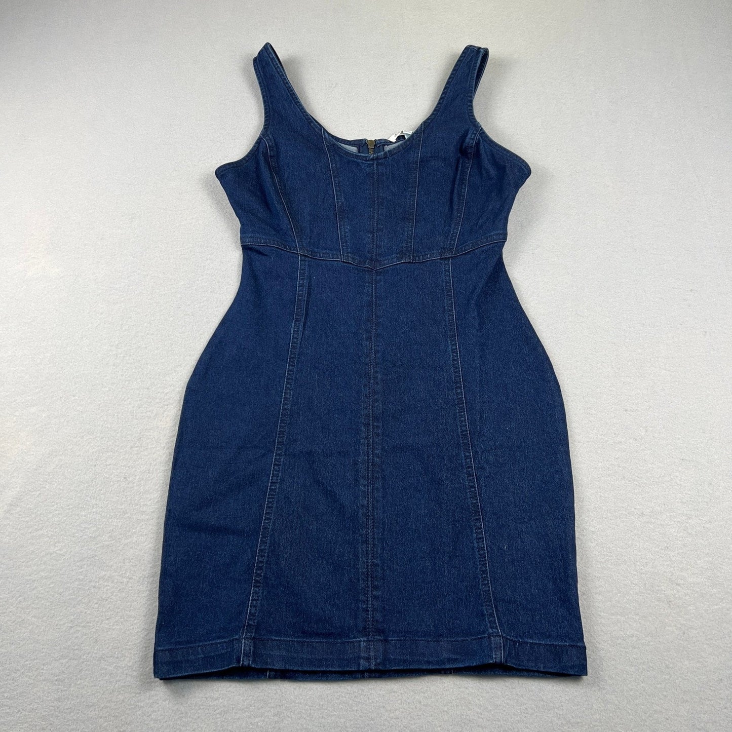 Derek Heart Denim Mini Dress Womens Medium Blue Stretch Zip Back Casual Chic