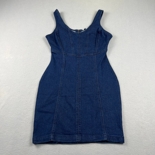 Derek Heart Denim Mini Dress Womens Medium Blue Stretch Zip Back Casual Chic